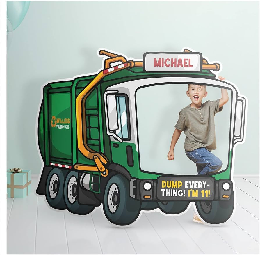 Personalized Garbage Truck Photo Booth Frame - Custom Green Trash Truck Theme Photo Selfie Prop -... | Amazon (US)