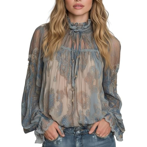 TIAFORD Women's 2026 Spring Summer Velvet Lace Boho Party Blouse Fashion Elegant Long Sleeve Pais... | Amazon (US)