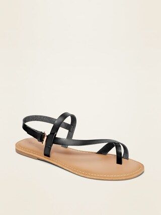 Faux-Leather Asymmetric Cross-Strap Sandals for Women | Old Navy (US)