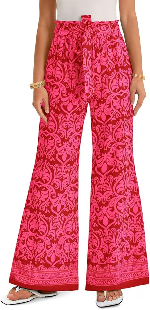 Yousify Wide Leg Boho Pants for Women High Waisted Printed Palazzo Pants Casual Flowy Tie Knot Va... | Amazon (US)