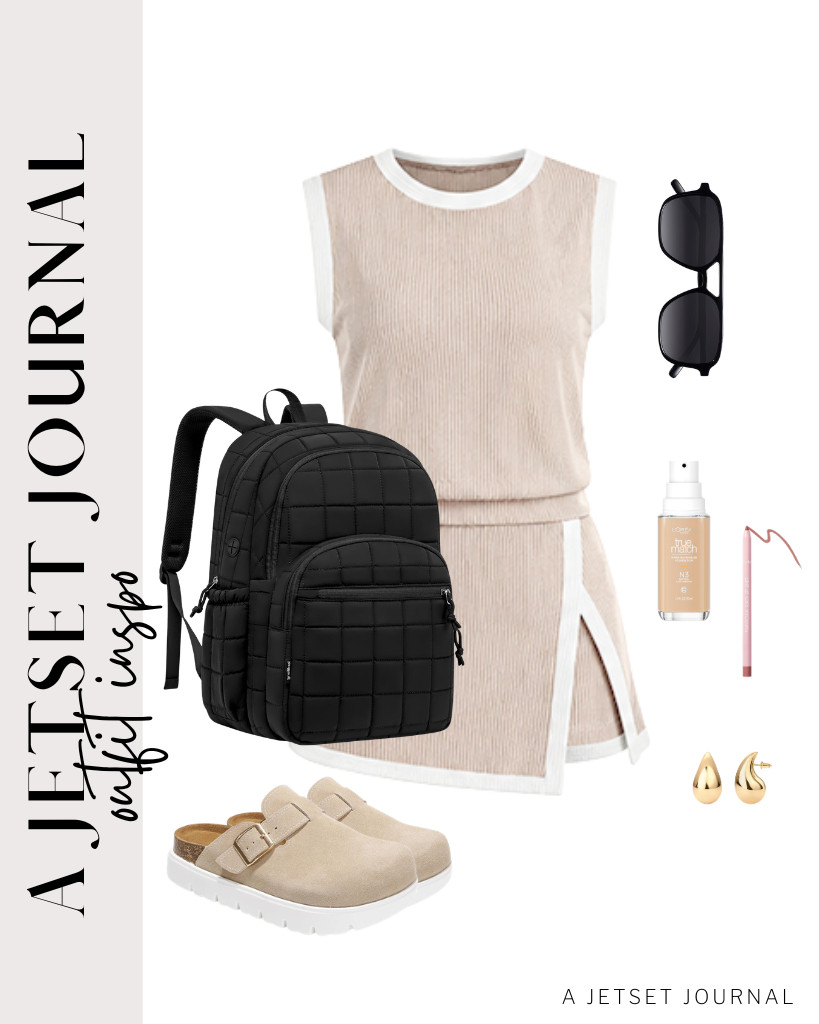 The EVALESS 2-piece set in light khaki is your last outfit. You can pair it with Project Cloud leather platform clogs and SOJOS aviator sunglasses. Complete the look with a kadilong laptop backpack and include the L'Oréal Paris True Match Super-blendable Foundation in your makeup routine. 

#LTKSeasonal #LTKSaleAlert #LTKTravel
 

 