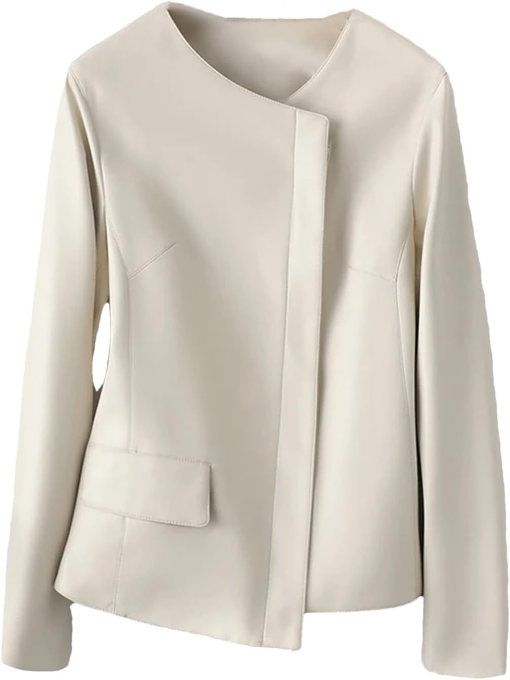 Jegsnoe Women Sheepskin Jackets Casual Fashion Irregular Zipper Slim Ladies Genuine Leather Jacke... | Amazon (US)