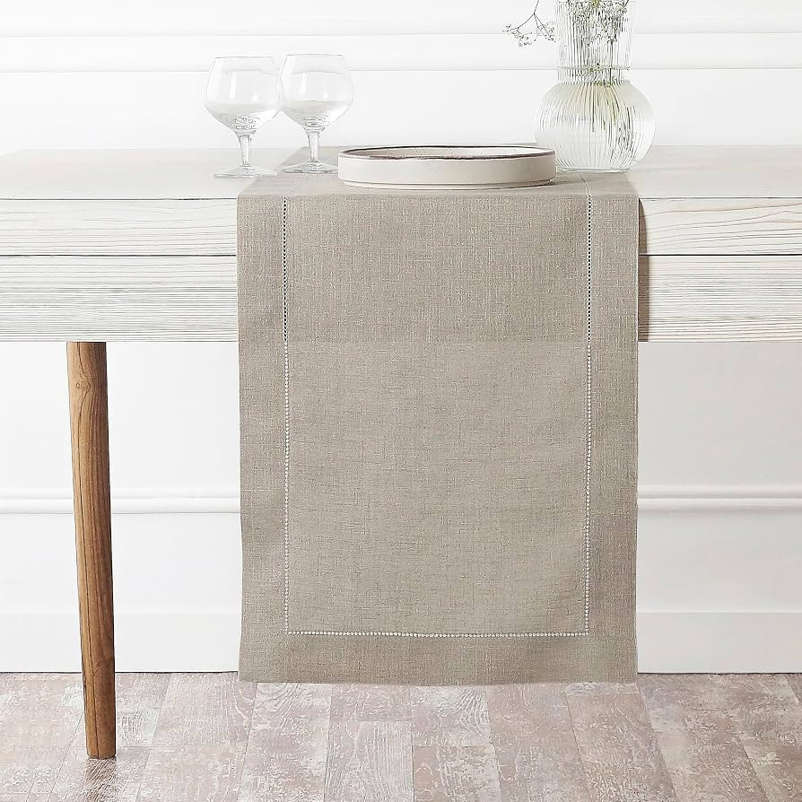 D'Moksha Homes Linen Natural Table Runner 72 Inches Long - 100% Pure Linen Hemstitch Table Runner... | Amazon (US)