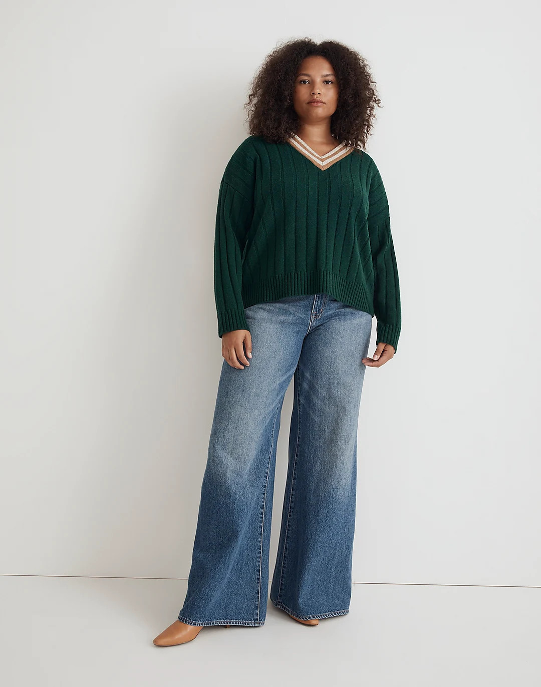 Tipped V-Neck Oversized Sweater | Madewell