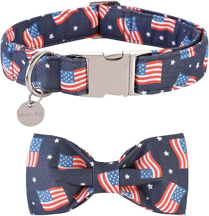 UP URARA PUP American Flag Dog Collar with Bow Tie, 4th of July Comfortable Cotton Cute Dog Colla... | Amazon (US)