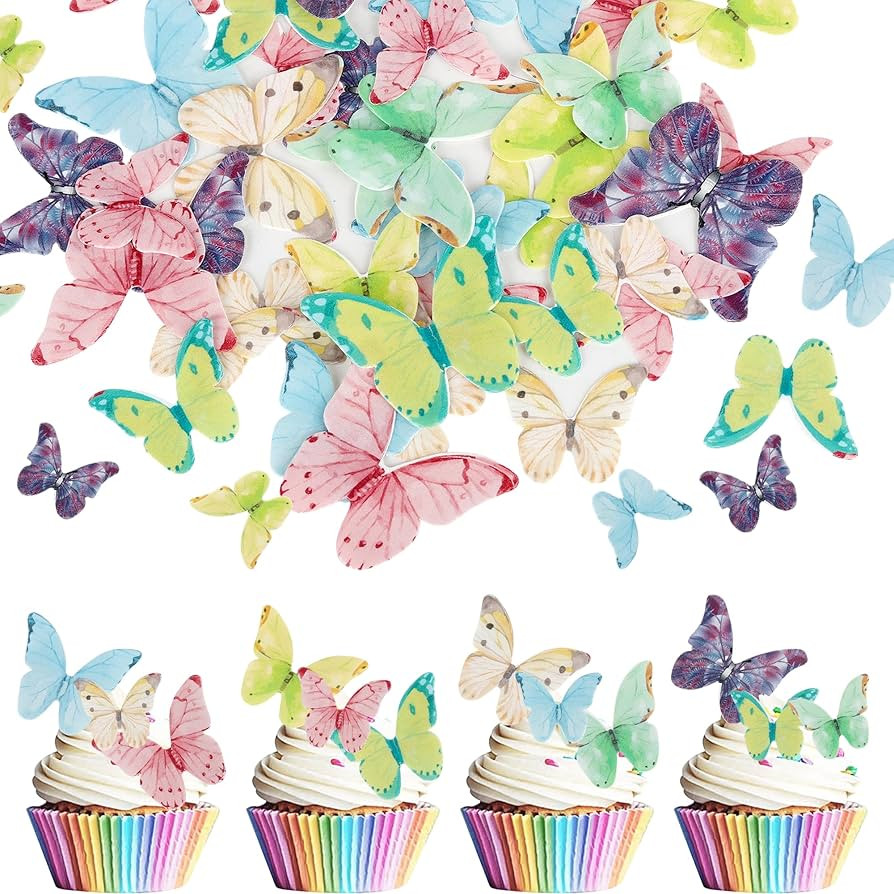 40 PCS Wafer Paper Butterfly Cupcake Toppers Edible Butterflies for Cake Decorations Colorful Edi... | Amazon (US)