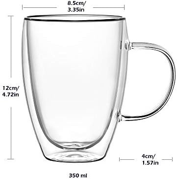 2-Pack 12 Oz Double Walled Glass Coffee Mugs with Handle,Insulated Layer Coffee Cups,Clear Borosi... | Amazon (US)