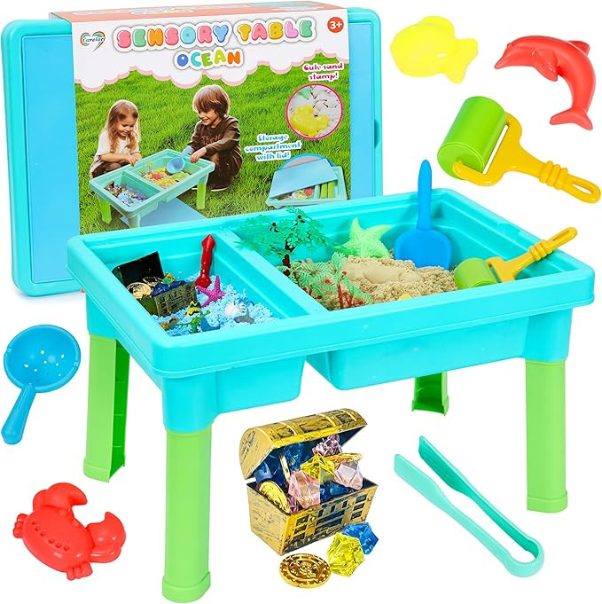 Ocean Sensory Table with Sands, Bin with Lid, Indoor Outdoor Use, Sand Art Kit for Boys and Girls... | Amazon (US)