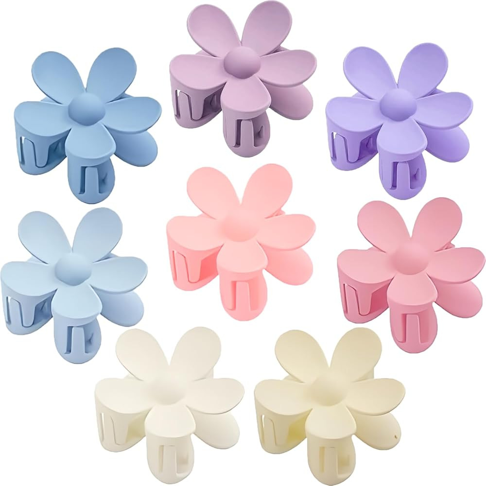 Hair Claw Clips, 8PCS Flower Hair Clips, Large Claw Clips for Women Thick Hair, Big Cute Dasiy Ha... | Amazon (US)