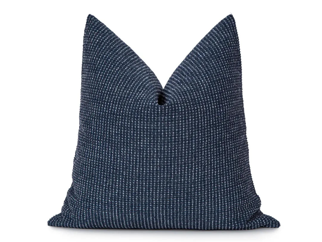 Navy Blue Textured Pillow Cover | Woven Cushion, Euro Sham Available - Etsy | Etsy (US)
