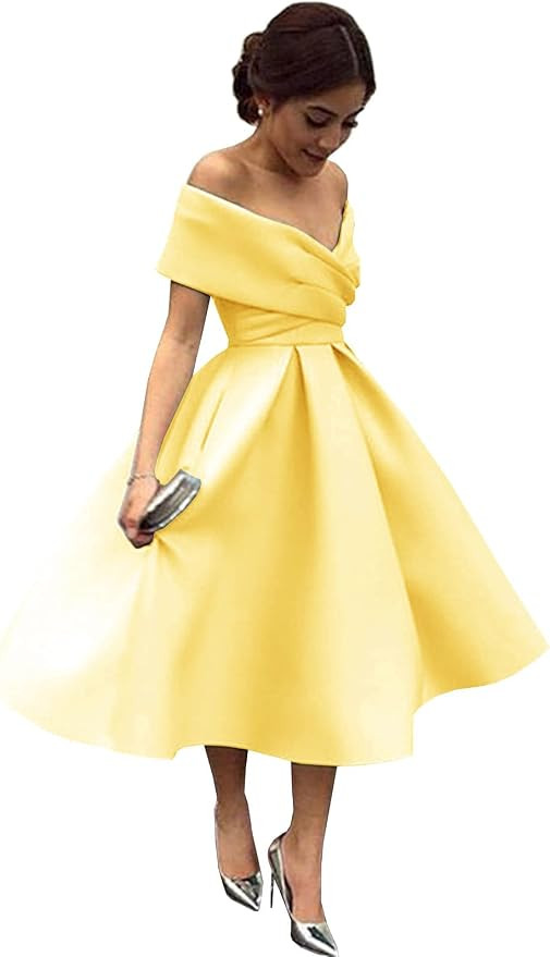 Women's Off The Shoulder Bridesmaid Dresses Short Satin Prom Dress Homecoming Cocktail Party Dres... | Amazon (US)
