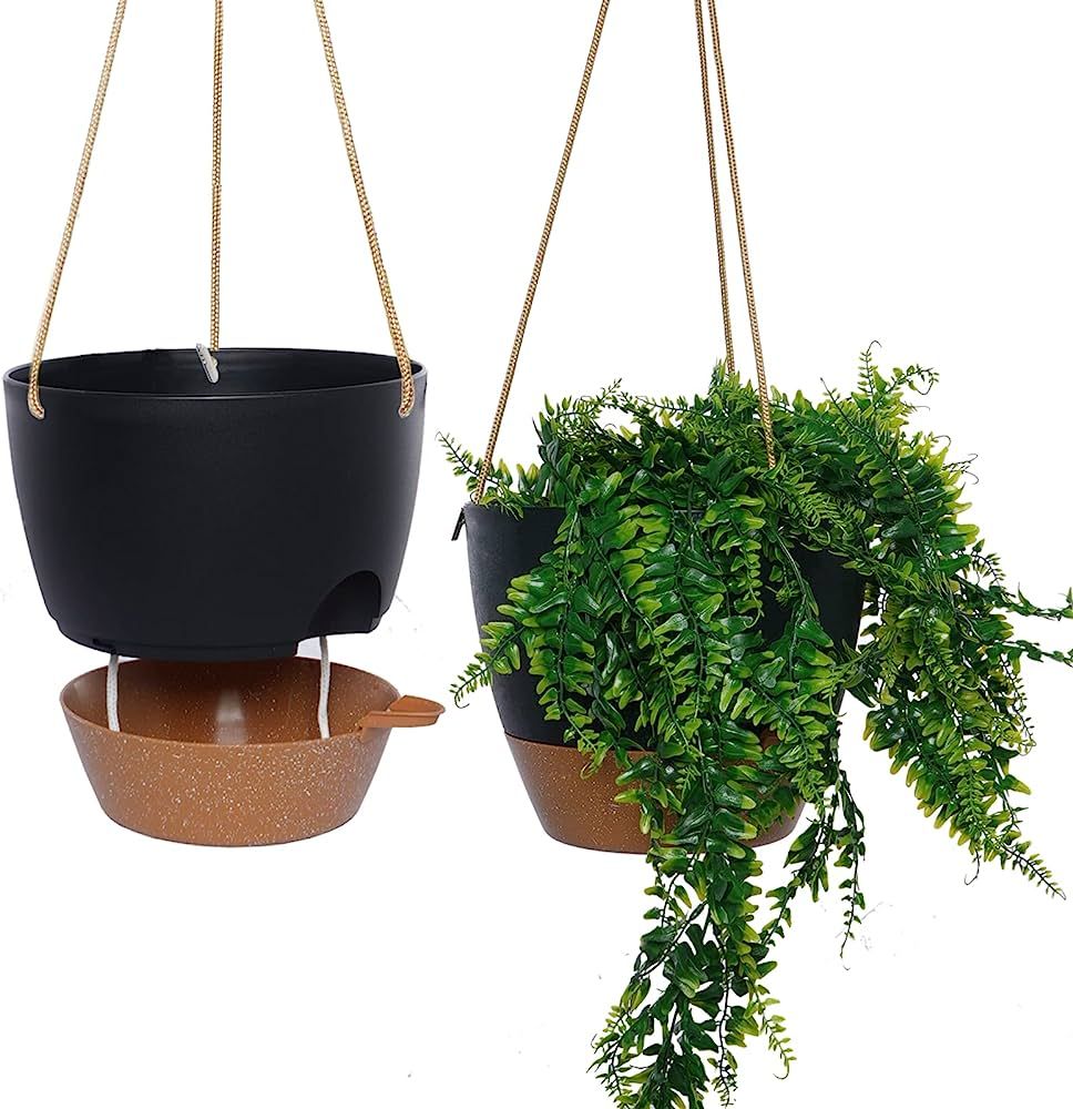 SwinDuck 10 Inch Self Watering Hanging Pots, 2 Pack Hanging Planters with 40oZ Deep Reservior for... | Amazon (US)