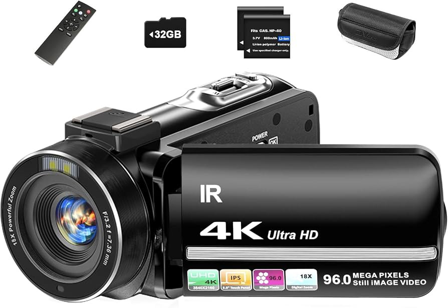 4K Video Camera Camcorder 96MP UHD Vlogging Camera for YouTube 18X Digital Zoom 3.0 IPS 270\u00b0... | Amazon (US)