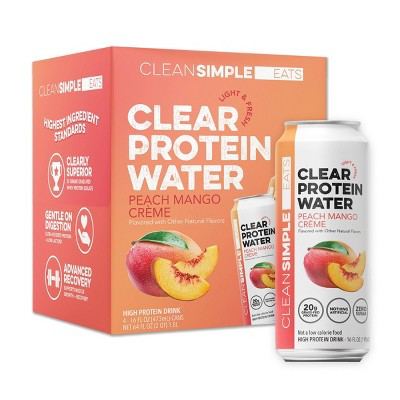 Clean Simple Eats Clear 20g Protein Water Peach Mango Creme - 4pk/16 fl oz Cans | Target