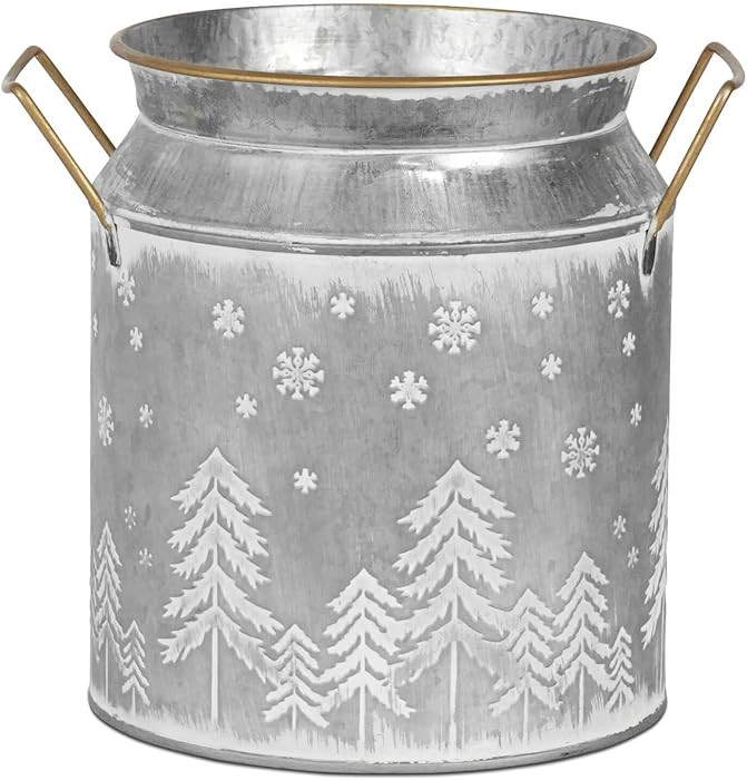 Putuo Decor Large Metal Milk Can with White Winter Forest Snowflake Design Rustic Farmhouse Holid... | Amazon (US)