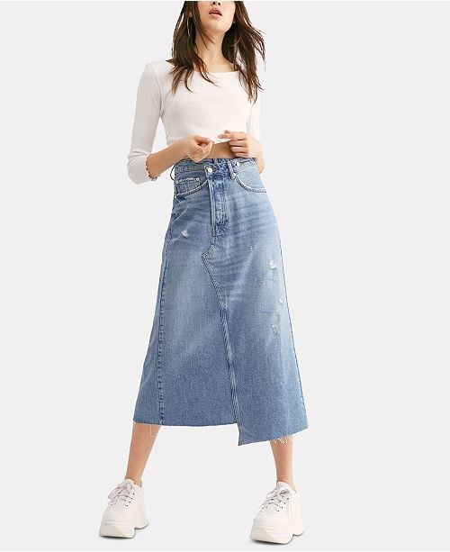 Free People Cotton Asymmetrical Denim Midi Skirt & Reviews - Skirts - Women - Macy's | Macys (US)