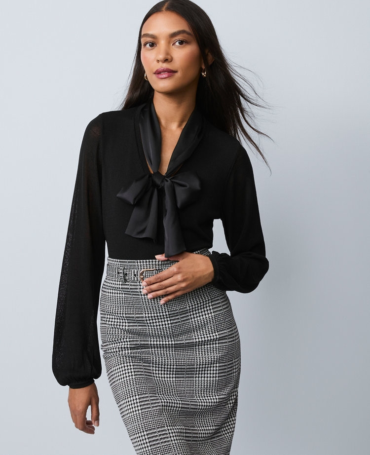 Mixed Media Tie Neck Top | Ann Taylor