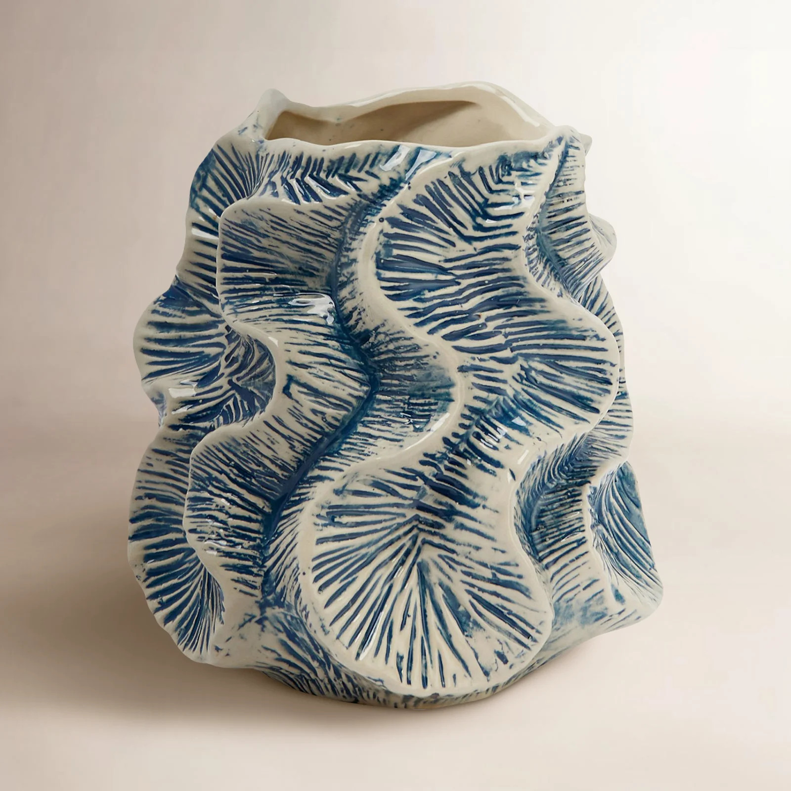 Joss & Main Fieldway Organic Shaped Stoneware Vase with Wavy Pattern Exterior & Reviews | Joss & ... | Joss & Main