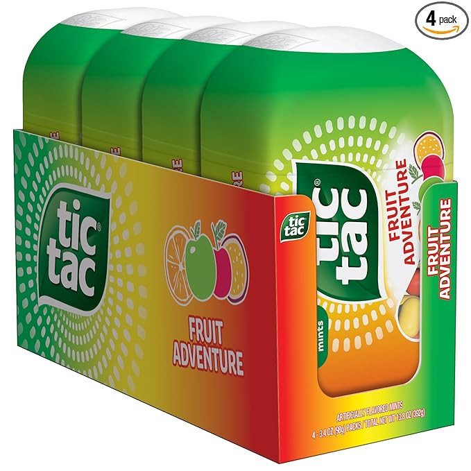 Tic Tac Fruit Adventure Mints, 4 Bottle Packs, On-The-Go Refreshment, 3.4 oz Each | Amazon (US)