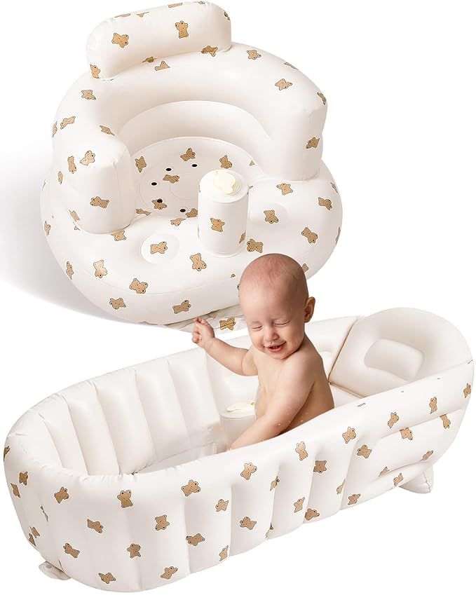 2 Pack Baby Inflatable Seat and Inflatable Baby Bathtub for Babies 3-36 Months with Built in Air ... | Amazon (US)