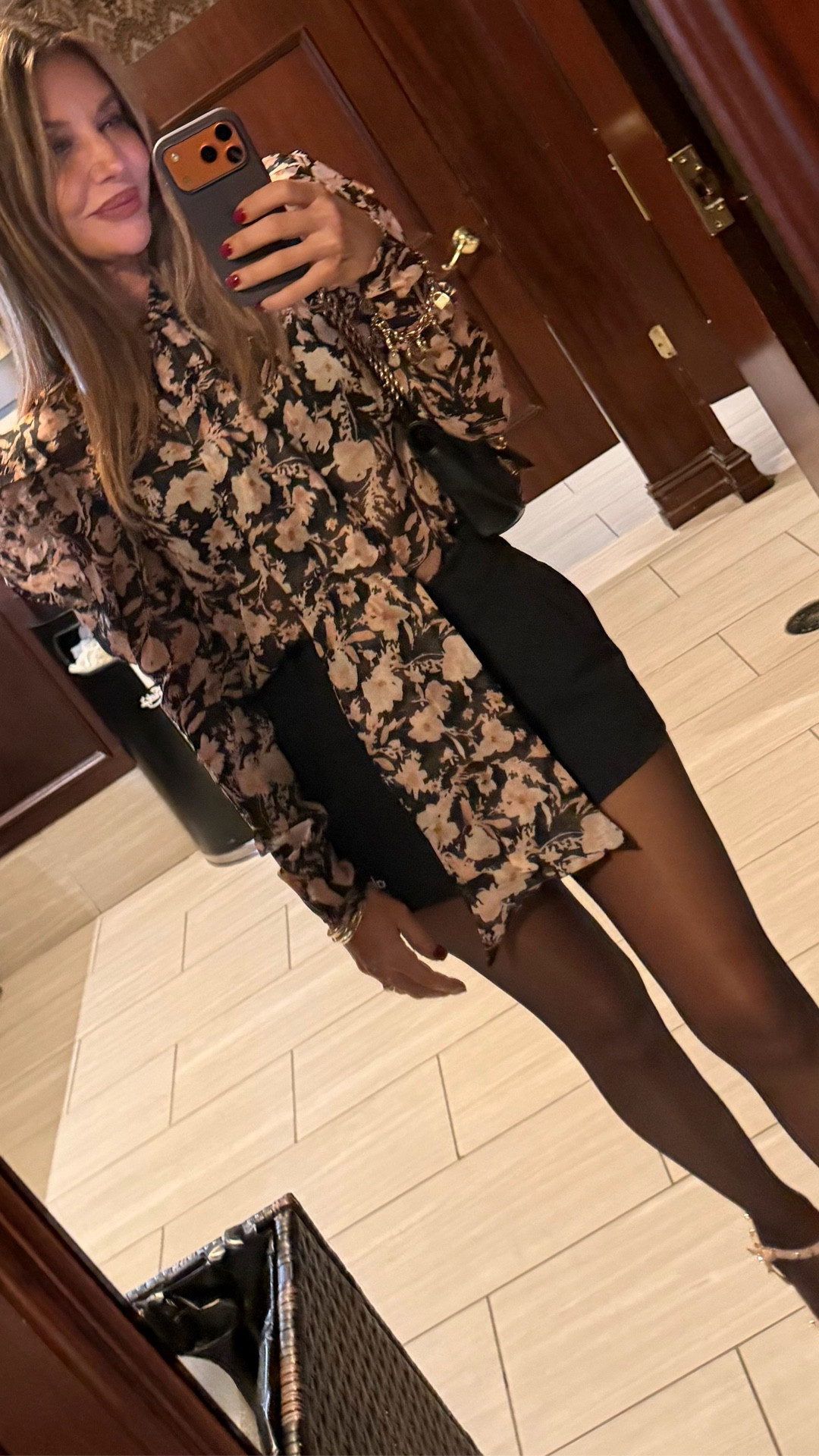 Beautiful Date Night or holiday party outfit! The blouse is slightly sheer. I just have my black Victoria’s Secret push-up bra underneath, which worked perfectly and these skorts fit really really well it’s hard to find stuff that fits as well. High waist looks like a skirt all the way around, but it’s actually shorts underneath these are my favorite tights and all the world they’re sheer and they suck you in really good and they studied heels are perfect with pretty much every outfit! In size small in the blouse and the skorts

#LTKSeasonal #LTKStyleTip