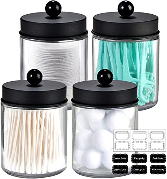 4 Pack Apothecary Jars Bathroom Vanity Storage Organizer Set -Countertop Canister with Stainless ... | Amazon (US)