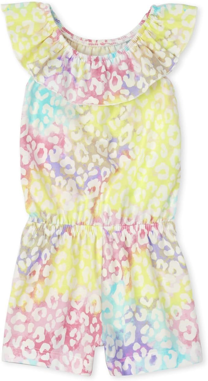 The Children's Place Baby and Toddler Girls Rainbow Leopard Ruffle Romper | Amazon (US)