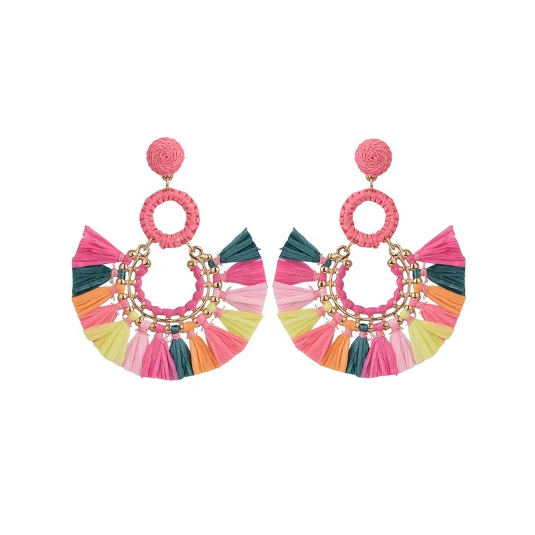 Time and Tru Female Adult Gold-Tone Multi-Colored Raffia Drop Earring | Walmart (US)