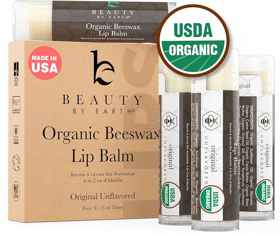 Organic Lip Balm - 4 Pack Unflavored Organic Gifts for Women, All Natural Lip Balm, Birthday Gift... | Amazon (US)