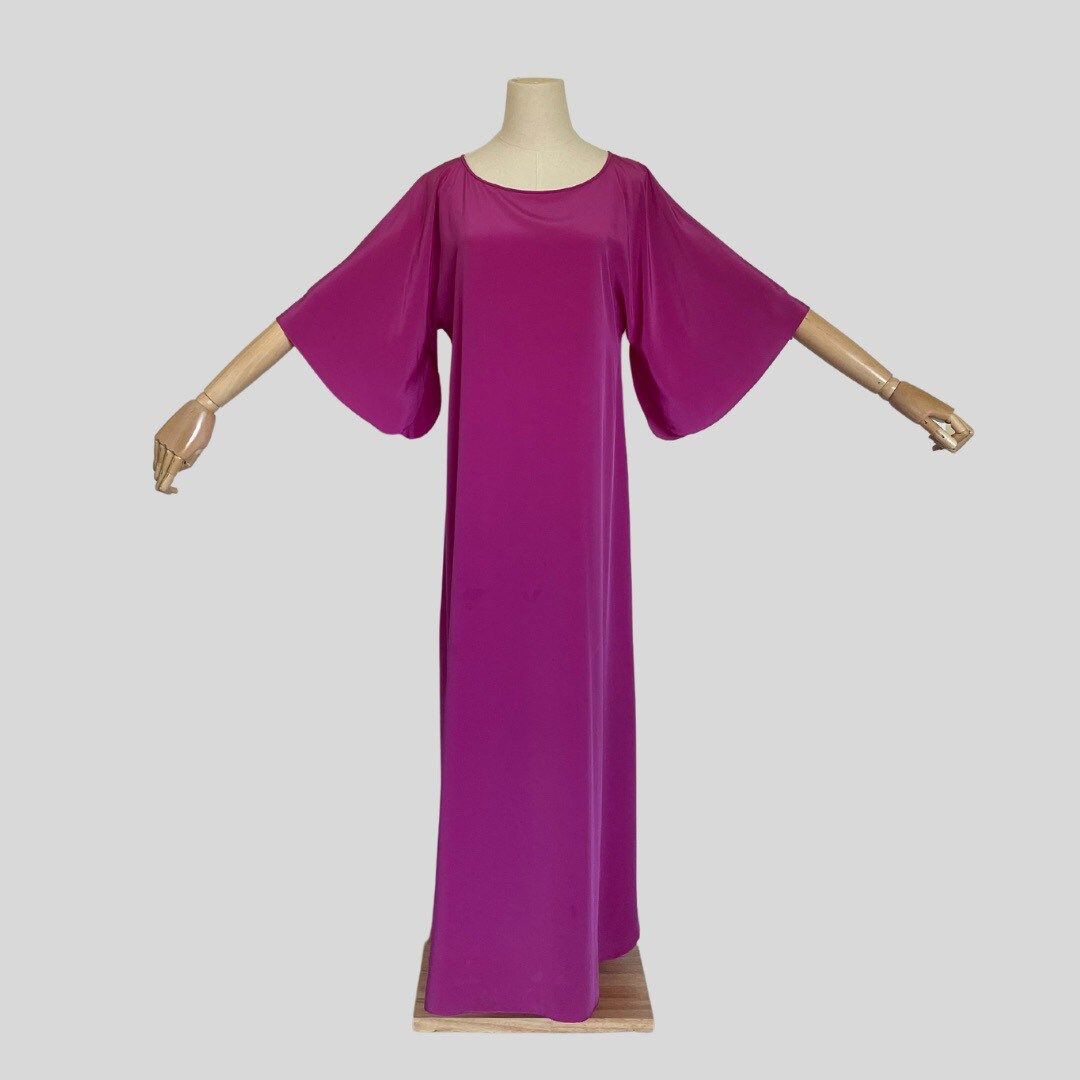 Vintage 1980s 80s Lucie Ann Dress Kaftan Lounge Wear Magenta Nightgown | Etsy (US)