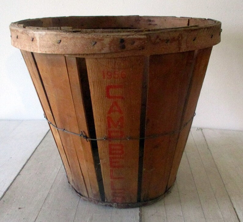 Vintage Wooden Slats and Metal Bushel Basket Harvest Basket Tall 1956 CAMPBELLS on One Slat Wood ... | Etsy (US)