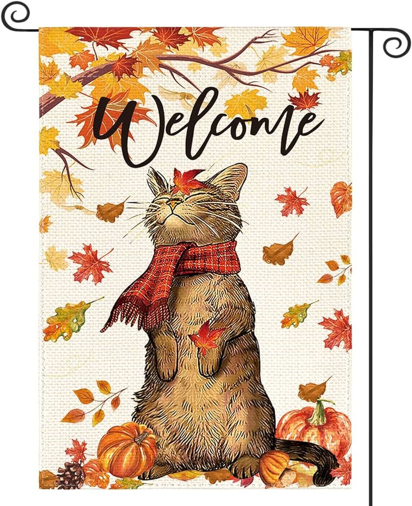 AVOIN colorlife Fall Cat Welcome Garden Flag 12x18 Inch Double Sided Outside, Maple Leaves Season... | Amazon (US)