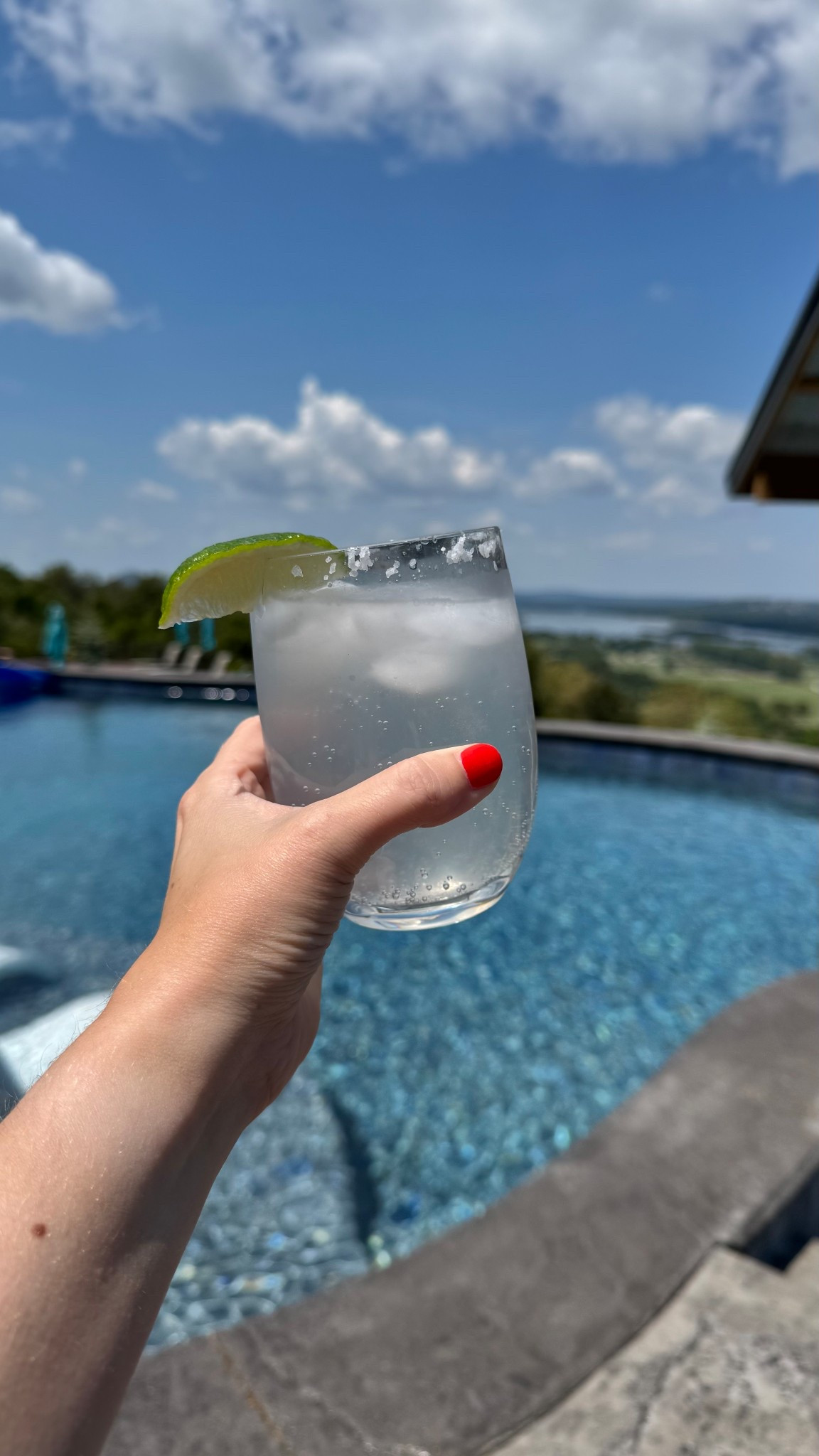 Sober girl margarita - the perfect mocktail for end of summer days. 

Topo chico
Juice from 1/2 lime
Margarita salt