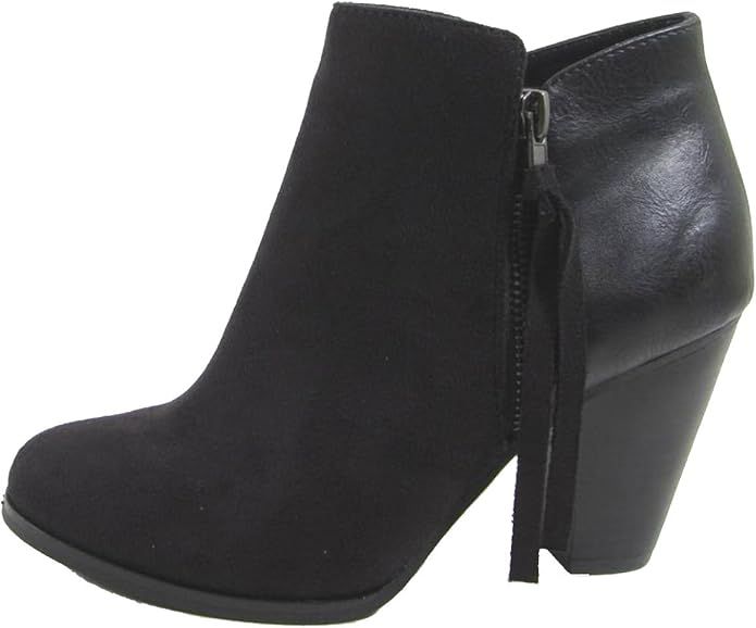 Soda Women's Ages Tassel Zip Chunky Heel Bootie | Amazon (US)