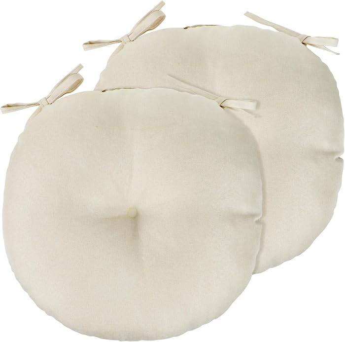 Beige Bistro Chair Cushions Set of 2, 15" Round Seat Chair Pads with Ties for Dining Room Patio | Amazon (US)