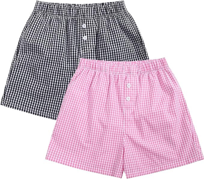 Flygo 2 Pack Girls Cotton Plaid Shorts Summer Gingham Elastic Waist Cute Beach Shorts for Teen Gi... | Amazon (US)