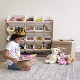 16 Plastic Bins Supersized Wood Toy Storage Organizer (Natural) | Bed Bath & Beyond