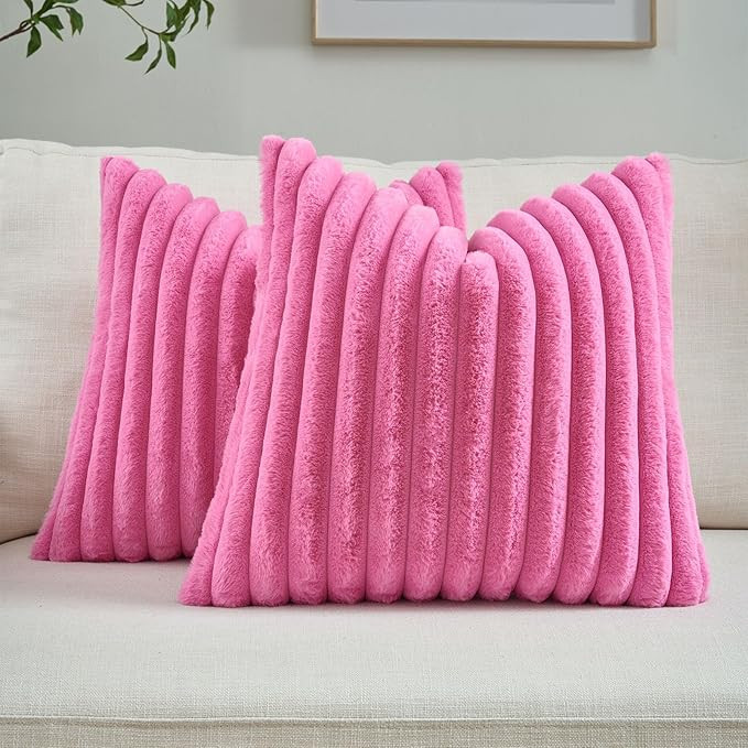 Amazon.com: FUTEI Pack of 2 Solid Faux Fur Plush Throw Pillow Covers 18x18 Inch Soft Fluffy Strip... | Amazon (US)