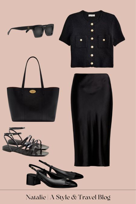 Work outfit idea, black silk slip skirt for work, crochet top, black slingbacks 

#LTKWorkwear #LTKSeasonal