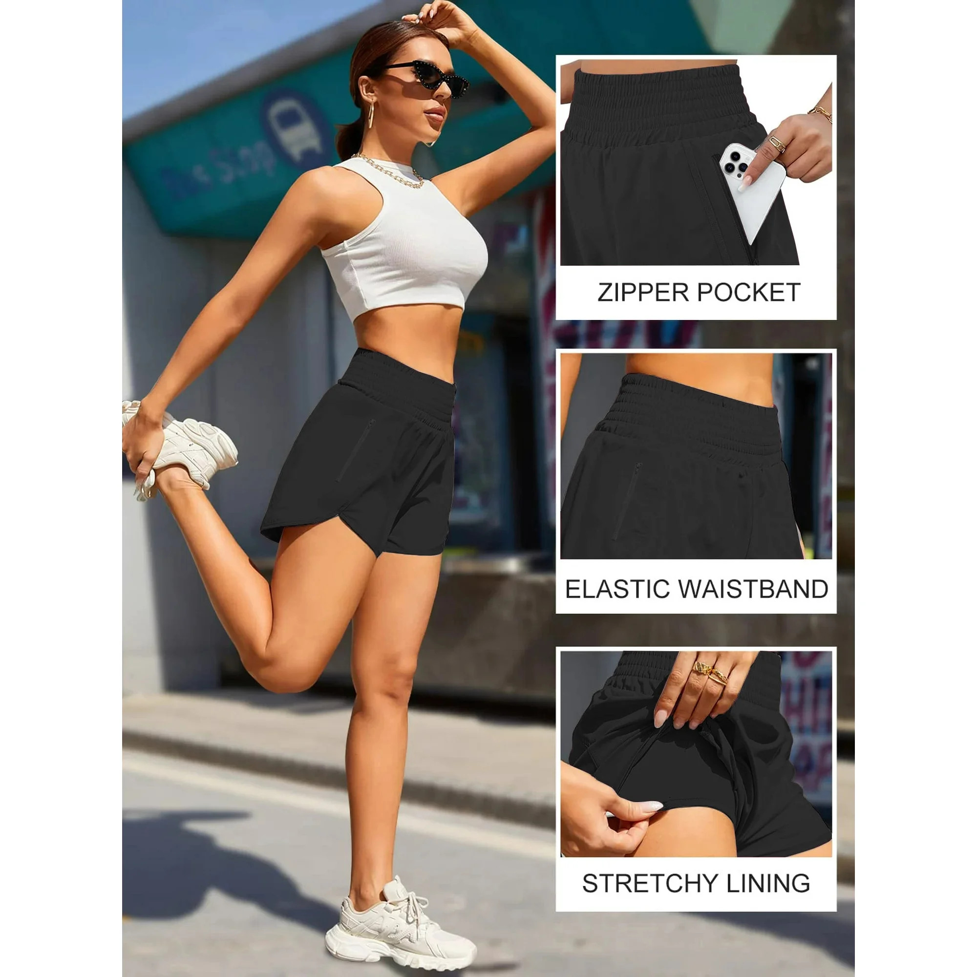 Rosvigor Womens Athletic Shorts High Waisted Running Shorts Gym Workout Shorts with Pockets | Walmart (US)