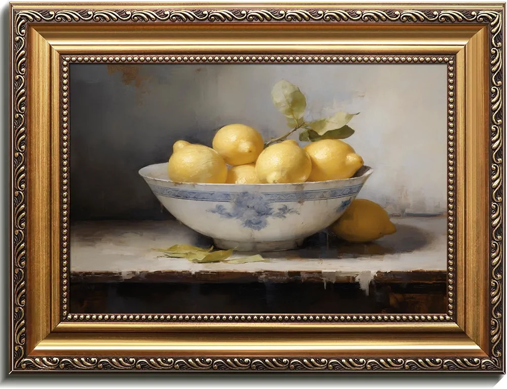 uniro Vintage Gold Framed Wall Art, Vintage Lemons Still Life Canvas Art Prints Painting, Antique... | Amazon (US)