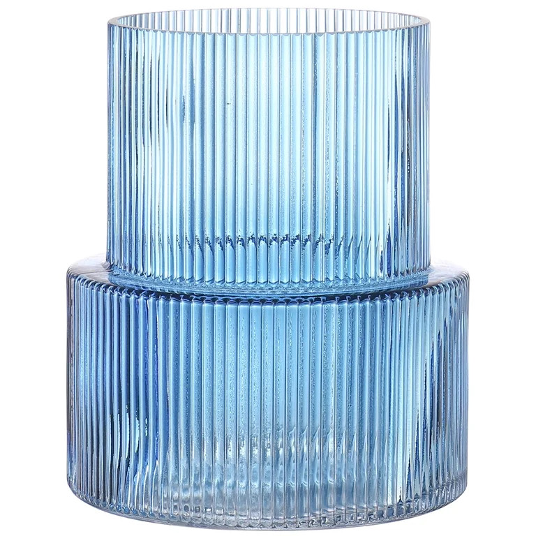 Blue Fluted Ribbed Glass Vase - 7.5 Inch Tall Vase for Fresh Flowers, Centerpiece Decor for Weddi... | Walmart (US)