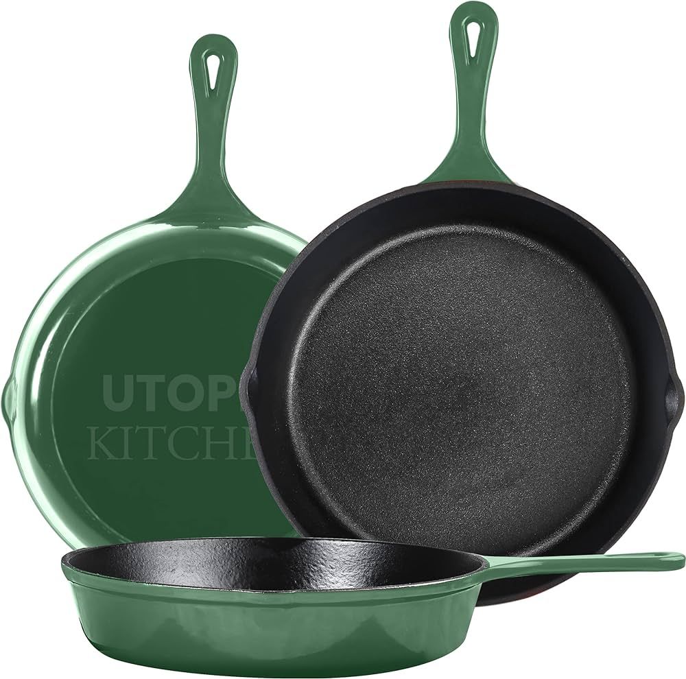 Amazon.com: Utopia Kitchen Saute Fry Pan - Pre-Seasoned Cast Iron Skillet Set 3-Piece - Frying Pa... | Amazon (US)