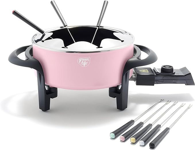 GreenLife 14 Cup Electric Fondue Maker Pot Set For Cheese, Chocolate, and Meat, 8 Color Coded For... | Amazon (US)