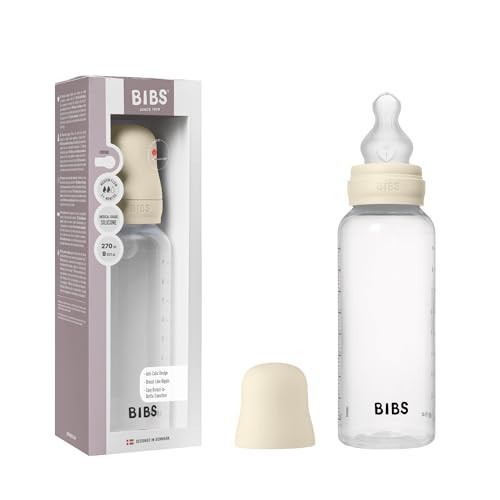BIBS Baby Bottle 9 oz / 270 ml Silicone Nipple - Anti-Colic, BPA-Free, Round Nipple, Medium Flow, Lightweight & Easy to Clean, Suitable for Newborns 0+ Years - Ivory | Amazon (US)