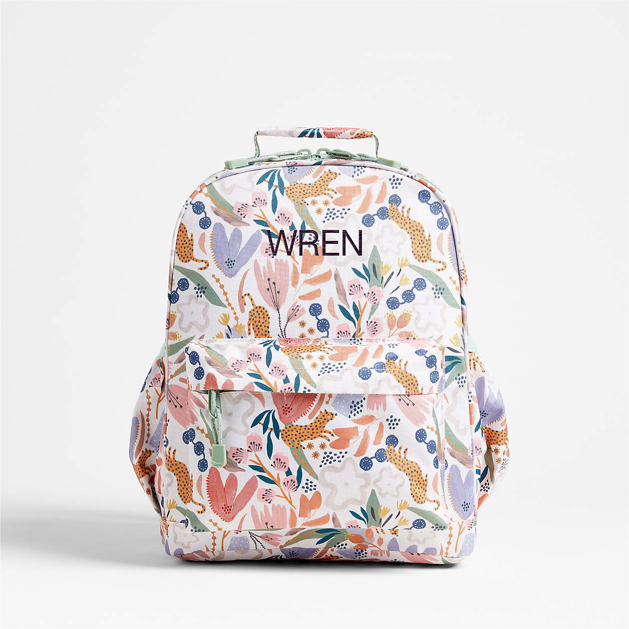 Leopard Floral Personalized Medium Kids School Backpack with Side Pockets + Reviews | Crate & Kid... | Crate & Barrel