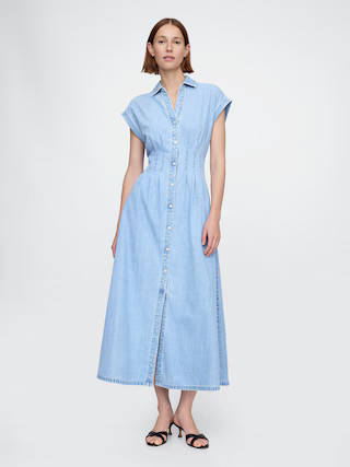 Denim Pleated Maxi Shirtdress | Gap (US)