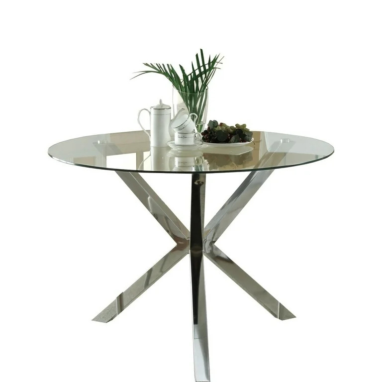 Coaster Company Vance Contemporary Glass Top Round Dining Table in Chrome | Walmart (US)