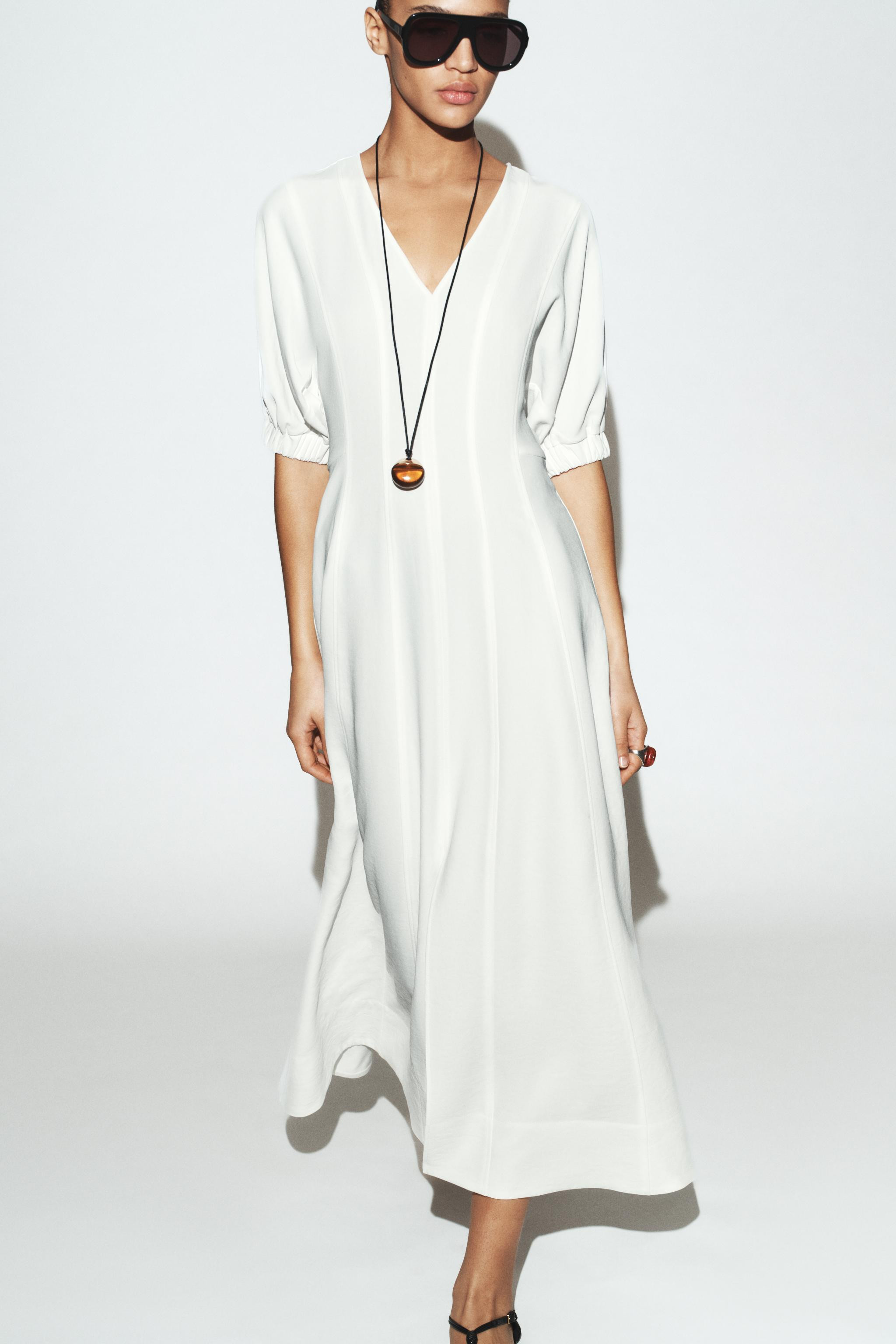MIDI DRESS WITH PUFF SLEEVES | Zara UK