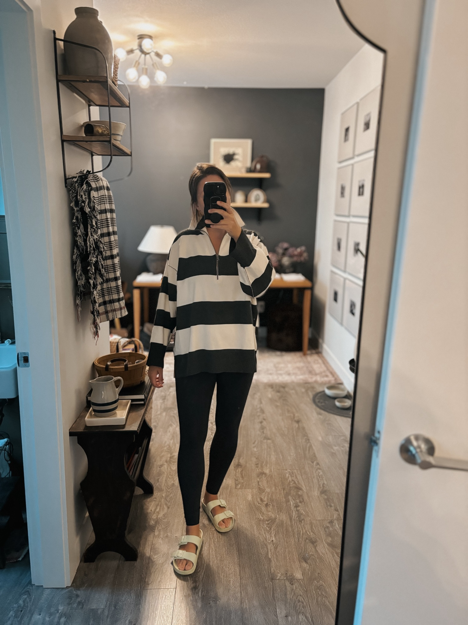 Casual outfit idea! I splurged a little on this Free People pullover striped sweater, and I am not mad about it! It’s a beautiful, thick material that is perfect for fall and makes an easy weekend outfit. I paired it with my buttery soft Target leggings and my Birkenstock Arizona sandal dupes also from Target (that are on sale right now for $8!). I’m wearing an XS in both the top and leggings and I sized down one size for both (I’m normally a small). Bring on fall fashion! 🍁#ootd #wiw 

#LTKTravel #LTKStyleTip #LTKMidsize